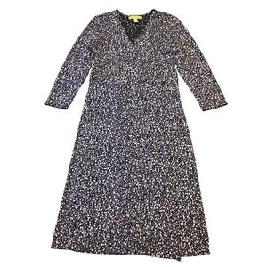 Sigrid Olsen Women's V-Neck Midi Dress Abstract Print Long Sleeve Faux Wrap Work